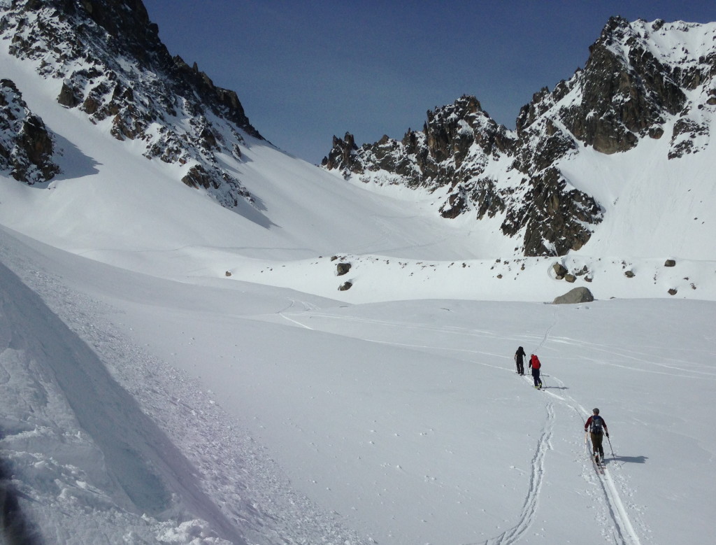 couloir on left, our objective straight ahead (photo credit: J. Chung)