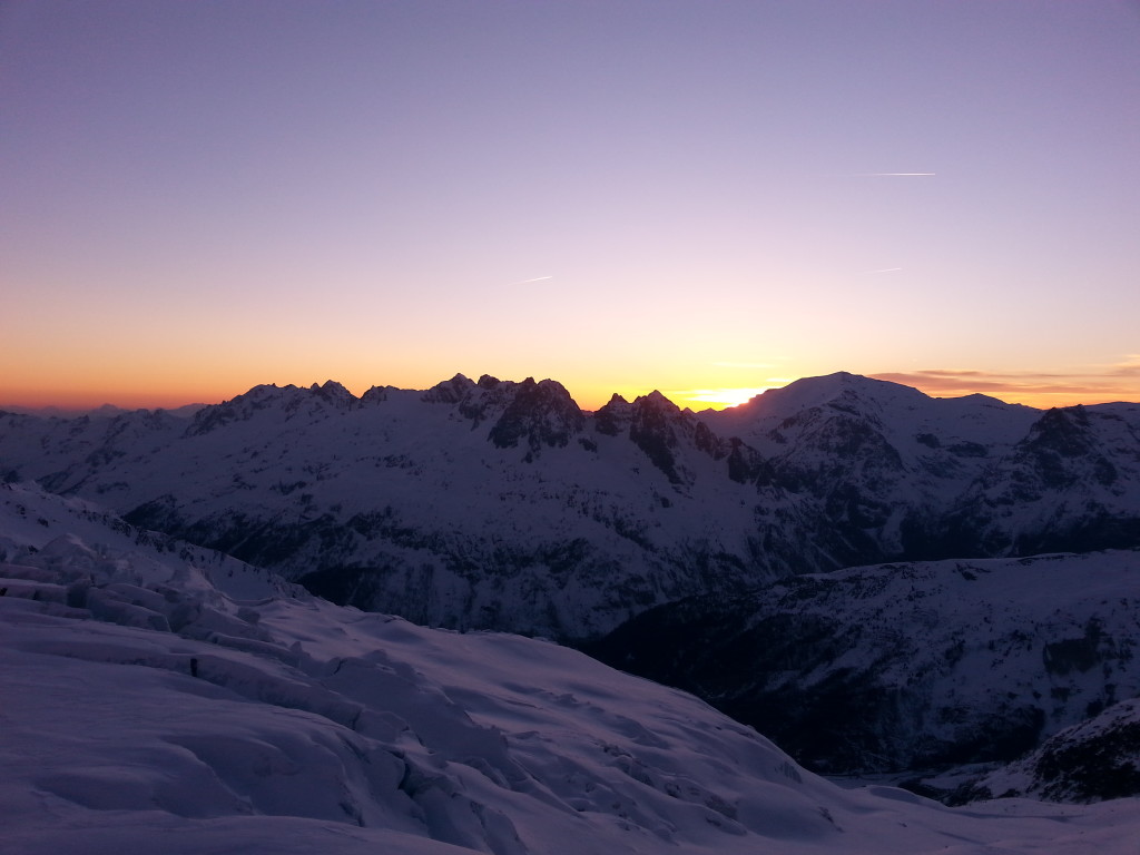 The sun setting behind the Aiguilles Rouges (photo credit: J. Auerbach)