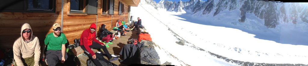 Chilling on the deck at the  Refuge d'Argentière (photo credit: J. Chung)