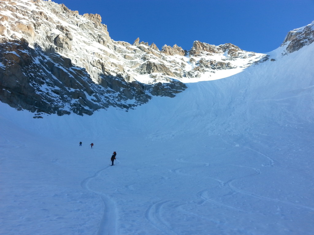 Skinning up to the base of the headwall (photo credit: J. Auerbach)